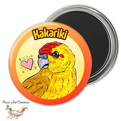 Badge, Magnet pins Kakariki Jaune Lutino, Perruche, Oiseau Exotique, Petit Perroquet, Illustration