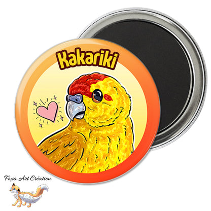 Badge, Magnet pins Kakariki Jaune Lutino, Perruche, Oiseau Exotique, Petit Perroquet, Illustration