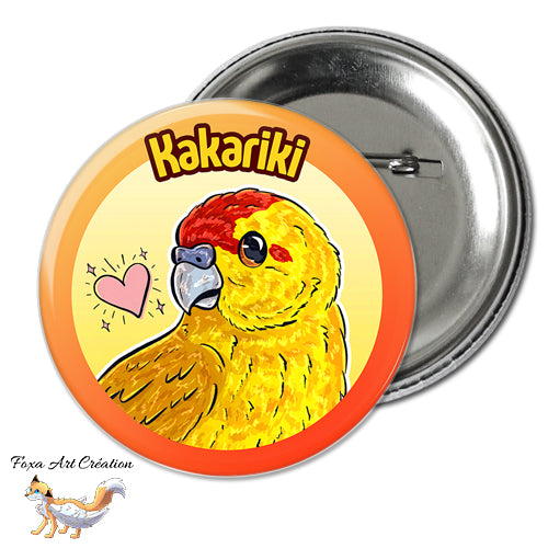 Badge, Magnet pins Kakariki Jaune Lutino, Perruche, Oiseau Exotique, Petit Perroquet, Illustration