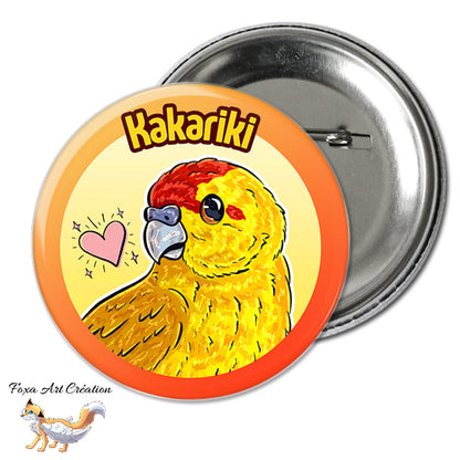 Badge, Magnet pins Kakariki Jaune Lutino, Perruche, Oiseau Exotique, Petit Perroquet, Illustration