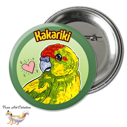 Badge, Magnet pins Kakariki Vert Panaché, Perruche, Oiseau Exotique, Petit Perroquet, Illustration