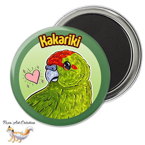 Badge, Magnet pins Kakariki Vert, Perruche, Oiseau Exotique, Petit Perroquet, Illustration