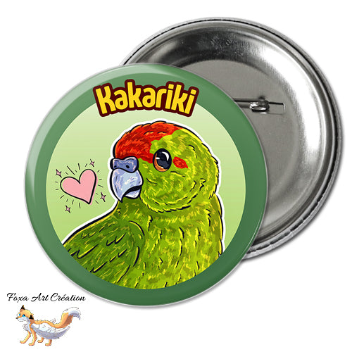 Badge, Magnet pins Kakariki Vert, Perruche, Oiseau Exotique, Petit Perroquet, Illustration