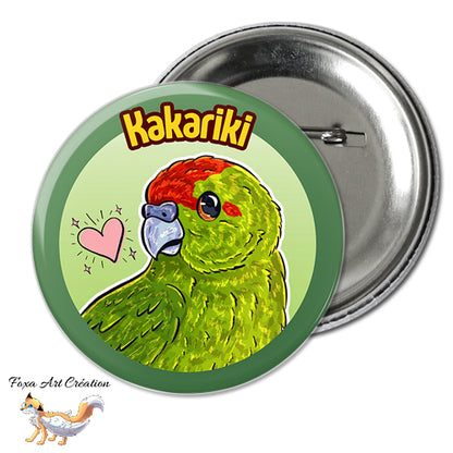 Badge, Magnet pins Kakariki Vert, Perruche, Oiseau Exotique, Petit Perroquet, Illustration