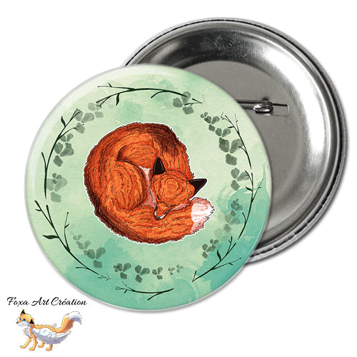 Badge, Magnet pins Renard Roux Endormi, Douceur et Nature, Illustration Faune Sauvage