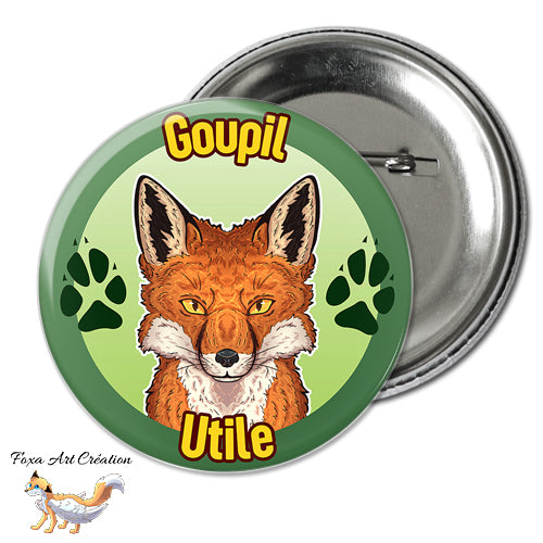 Badge, Magnet pins Renard Roux "Goupil Utile", Ecologie, Protection Animale, Faune Sauvage, Illustration
