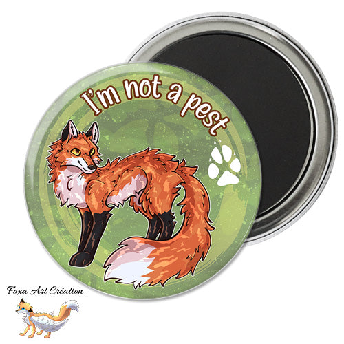 Badge, Magnet pins Renard Roux "I'm not a pest", Protection Animale, Illustration