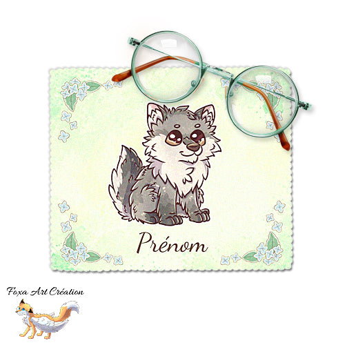 Essuie-lunette, Chiffonnette Microfibre Petit Loup Mignon, Personnalisé Prénom