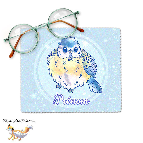 Essuie-lunette, Chiffonnette Microfibre Oiseau de Jardin, Mésange Bleue, Personnalisé