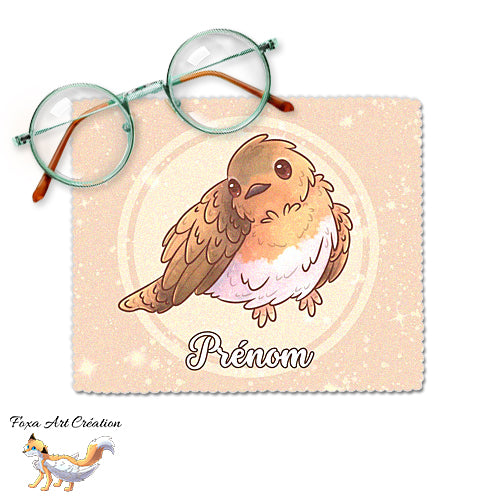 Essuie-lunette, Chiffonnette Microfibre Oiseau de Jardin, Rouge Gorge, Personnalisé