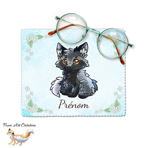 Essuie-lunette, Chiffonnette Microfibre Petit Renard Argenté Mignon, Personnalisé Prénom