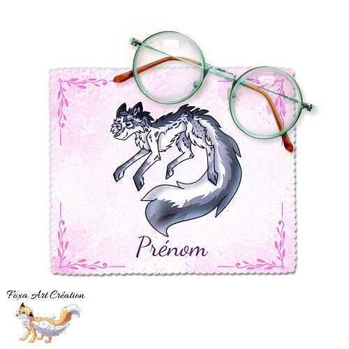 Essuie-lunette, Chiffonnette Microfibre Renard Marbré, Personnalisé Prénom