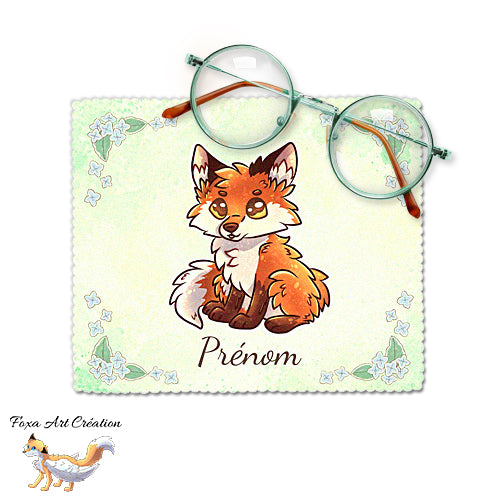 Essuie-lunette, Chiffonnette Microfibre Petit Renard Mignon, Personnalisé Prénom
