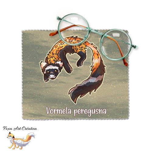 Essuie-lunette, Chiffonnette Microfibre Putois Marbré, marbled polecat, mustélidé, animal mignon