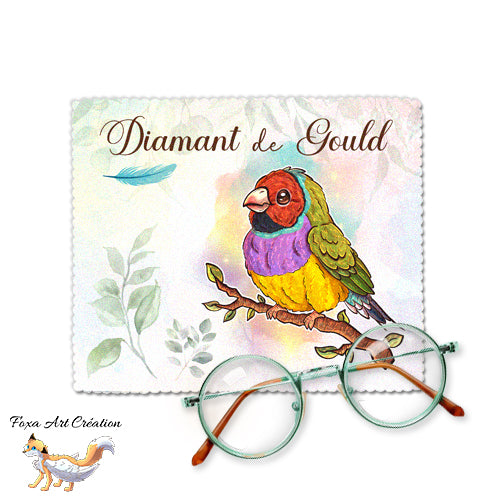 Essuie-lunette, Chiffonnette Microfibre Diamant de Gould, Oiseau d'Ornement - Illustration Nature - 8 Couleurs Personnalisables