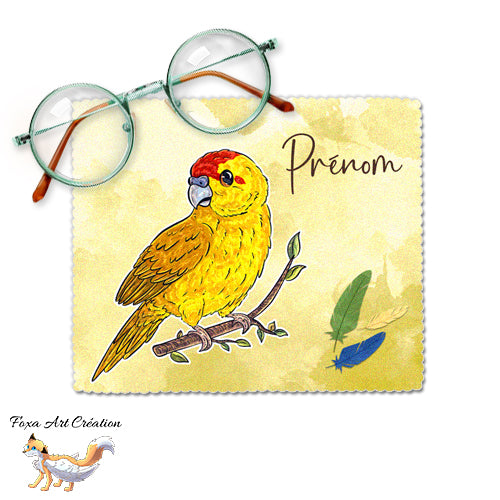 Essuie-lunette, Chiffonnette Microfibre Kakariki Jaune Lutino, Perruche de Sparrman, Oiseau, prénom personnalisable