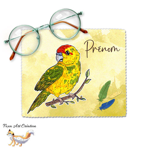 Essuie-lunette, Chiffonnette Microfibre Kakariki Jaune Panaché, Perruche de Sparrman, Oiseau, prénom personnalisable