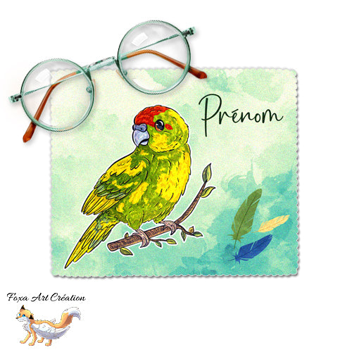 Essuie-lunette, Chiffonnette Microfibre Kakariki Vert Panaché, Perruche de Sparrman, Oiseau, prénom personnalisable