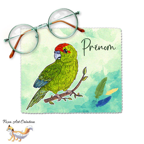 Essuie-lunette, Chiffonnette Microfibre Kakariki Vert, Perruche de Sparrman, Oiseau, prénom personnalisable