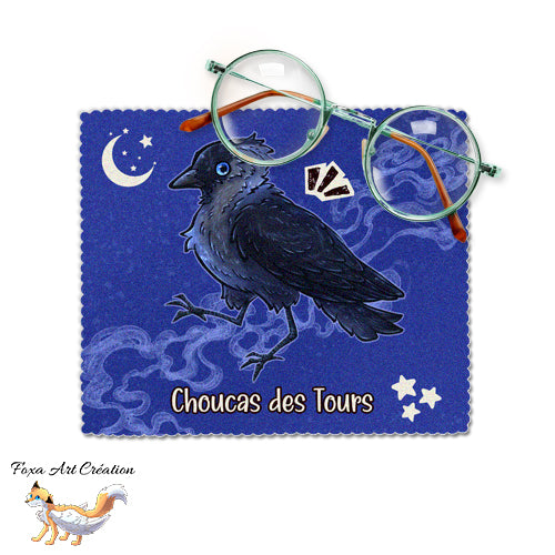 Essuie-lunette, Chiffonnette Microfibre Choucas des Tours, illustration, oiseau corvidé, modèle 2