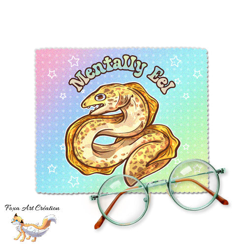 Essuie-lunette, Chiffonnette Microfibre Motif Murène, Anguille, "Mentally Eel", Animal Marin Mignon, humour jeu de mot