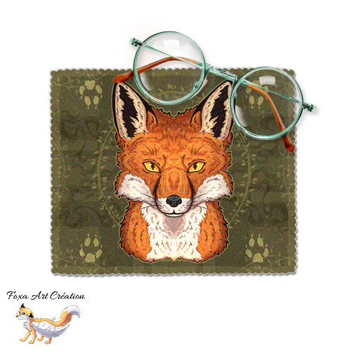 Essuie-lunette, Chiffonnette Microfibre Motif Renard Roux, Tête Totem, Nature, Illustration