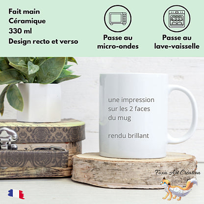 Mug Renard Roux Astral, Noir et Blanc, style tattoo, tasse cadeau