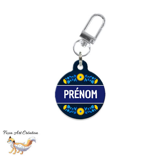 Médaille identification cheval personnalisée pour licol motif floral bleu