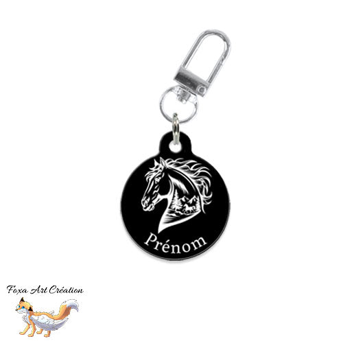 Médaille identification cheval personnalisée pour licol portrait fond noir