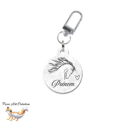 Médaille identification cheval personnalisée pour licol portrait coeur fond clair