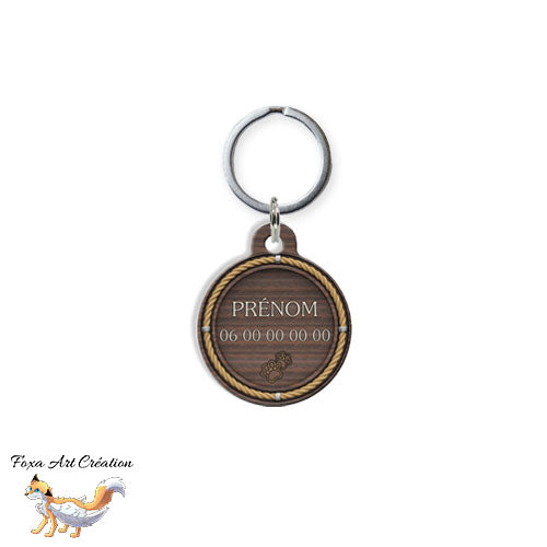 Médaille ronde personnalisée chien ou chat, motif style bois marin