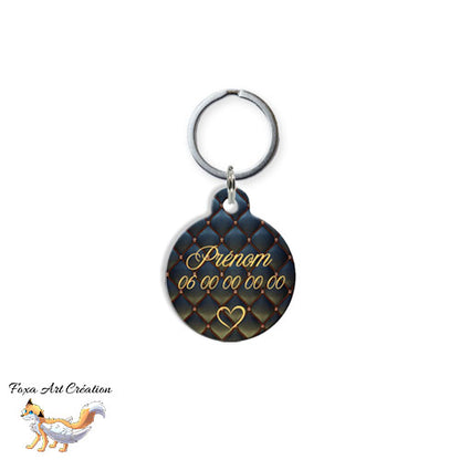 Médaille ronde personnalisée chien ou chat, motif style cuir capitonné