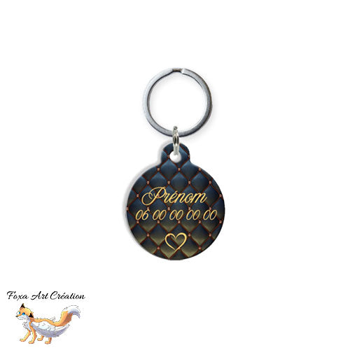 Médaille ronde personnalisée chien ou chat, motif style cuir capitonné