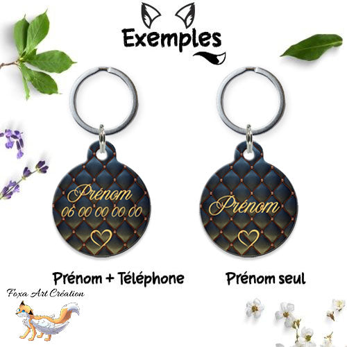 Médaille ronde personnalisée chien ou chat, motif style cuir capitonné