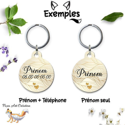 Médaille ronde personnalisée chien ou chat, motif chic doré