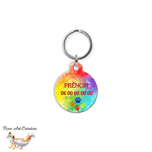 Médaille ronde personnalisée chien ou chat, motif arc-en-ciel