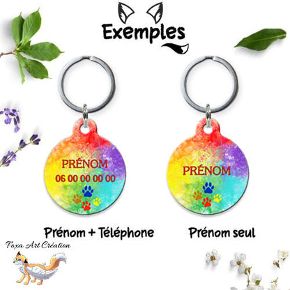 Médaille ronde personnalisée chien ou chat, motif arc-en-ciel