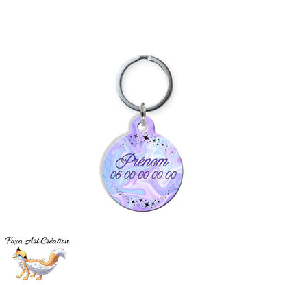 Médaille ronde personnalisée chien ou chat, motif mauve étoilé