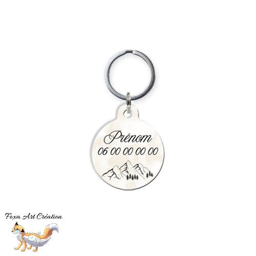 Médaille ronde personnalisée chien ou chat, motif montagne