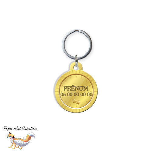 Médaille ronde personnalisée chien ou chat, motif jaune doré