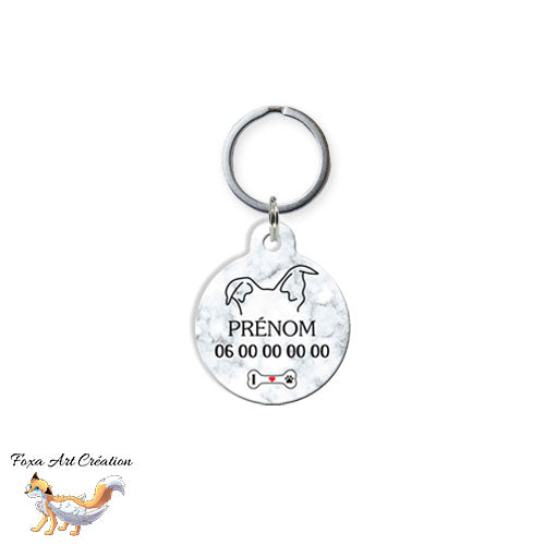 Médaille ronde personnalisée chien, motif oreilles American Staff