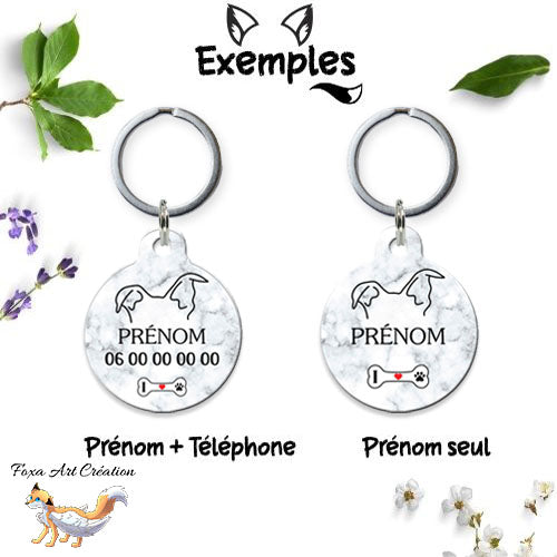 Médaille ronde personnalisée chien, motif oreilles American Staff