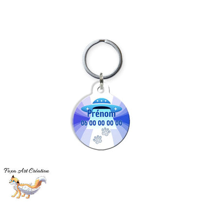Médaille ronde personnalisée chien ou chat, motif soucoupe volante ovni