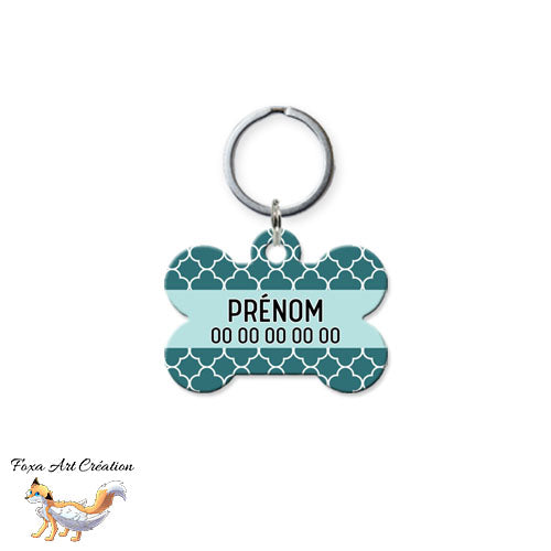 Médaille chien personnalisée motif mosaïque vert forme os