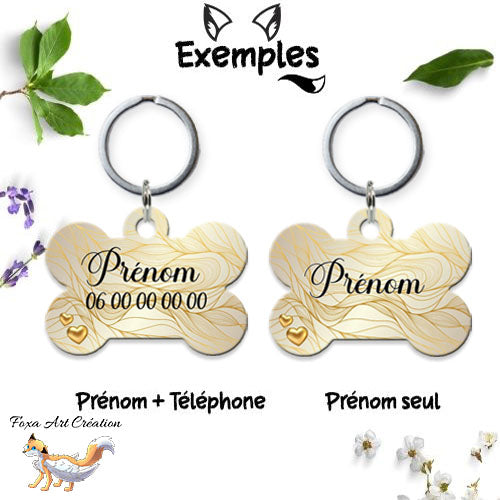 Médaille chien personnalisée motif motif chic doré forme os