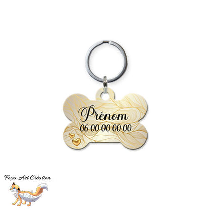 Médaille chien personnalisée motif motif chic doré forme os