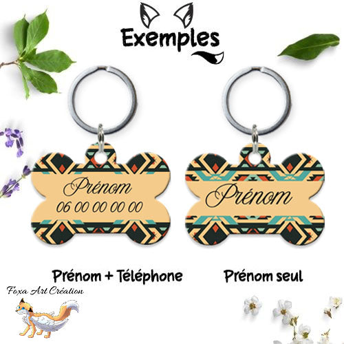 Médaille chien personnalisée motif Bohême forme os