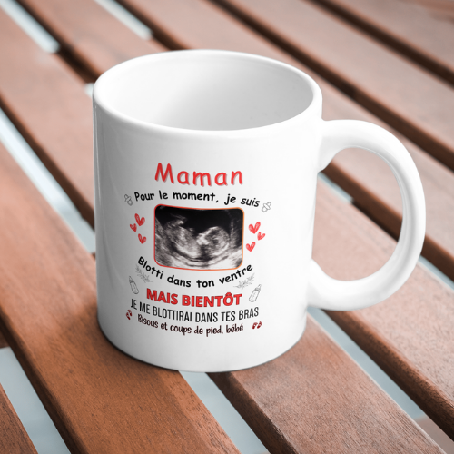 Mug personnalisé avec échographie, bonjour maman, tasse cadeau personnalisable, fête des mères