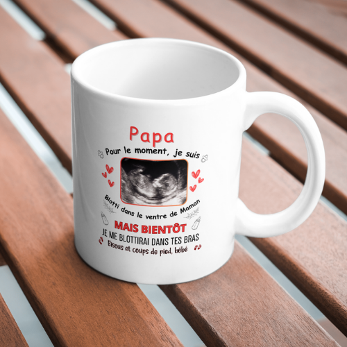 Mug personnalisé avec échographie, bonjour papa, tasse cadeau personnalisable, fête des pères
