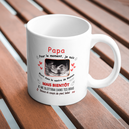Mug personnalisé avec échographie, bonjour papa, tasse cadeau personnalisable, fête des pères